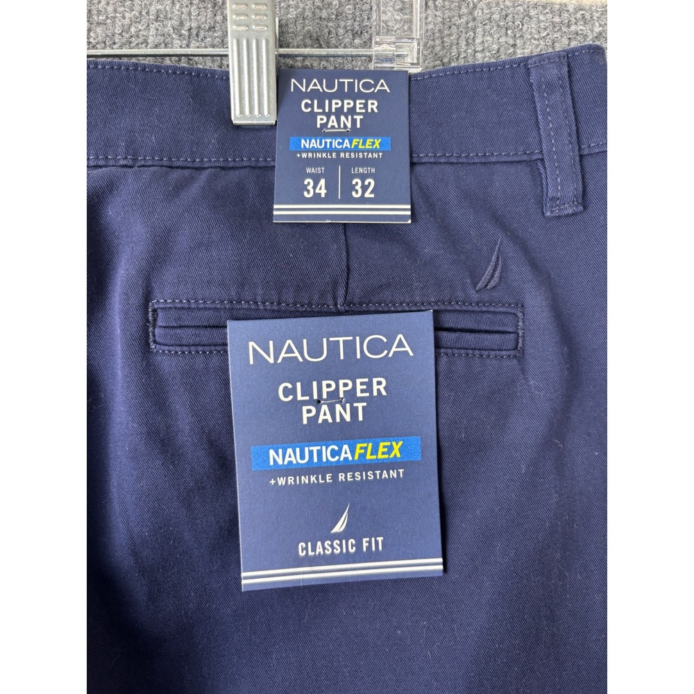 Nautica Clipper Pants Mens 34x32 Navy Blue Nautica Flex Chino Casual Preppy - Picture 6 of 8